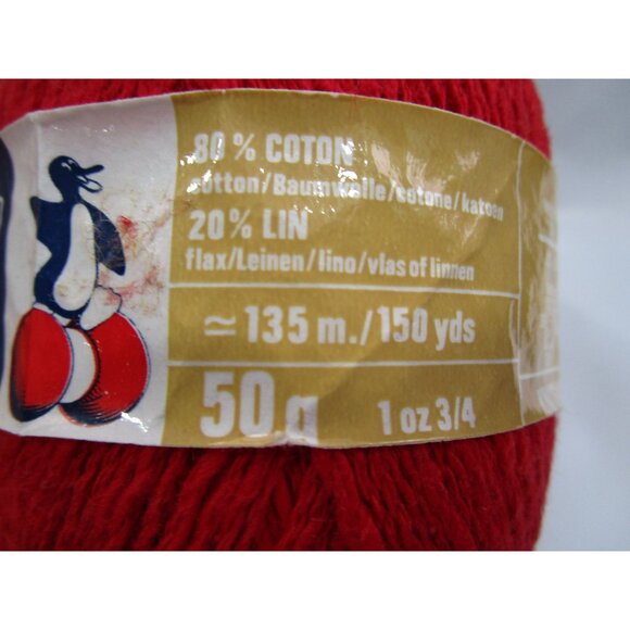 Pinguoin Red Cotton Linen Yarn 50g 135m 150yds 4 Ply Machine Washable - Picture 2 of 11